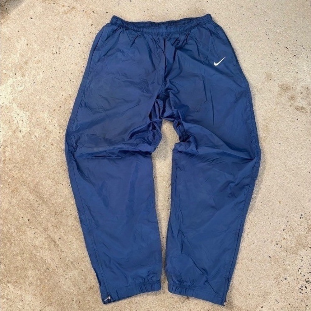 Vintage Nike‎ Windbreaker Track Pants Navy Blue XL Swoosh Logo Zip Cuffs 90s